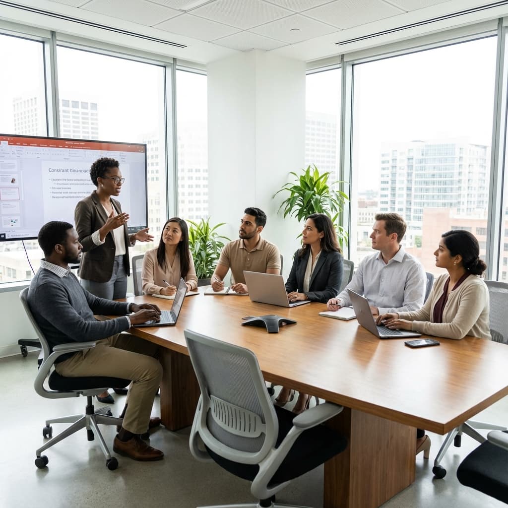 Diverse team of professionals in a training session